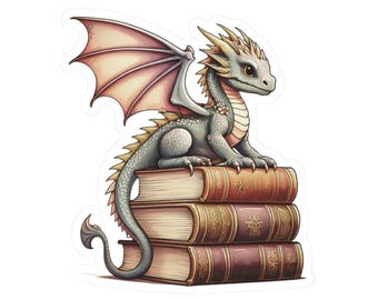 Baby Dragon Book Sticker, Cute Vinyl Sticker, Fantasy Bookish Merch, Book Lover Gift, e-reader Kindle Stickers, Reading Lover, Booktok Decal