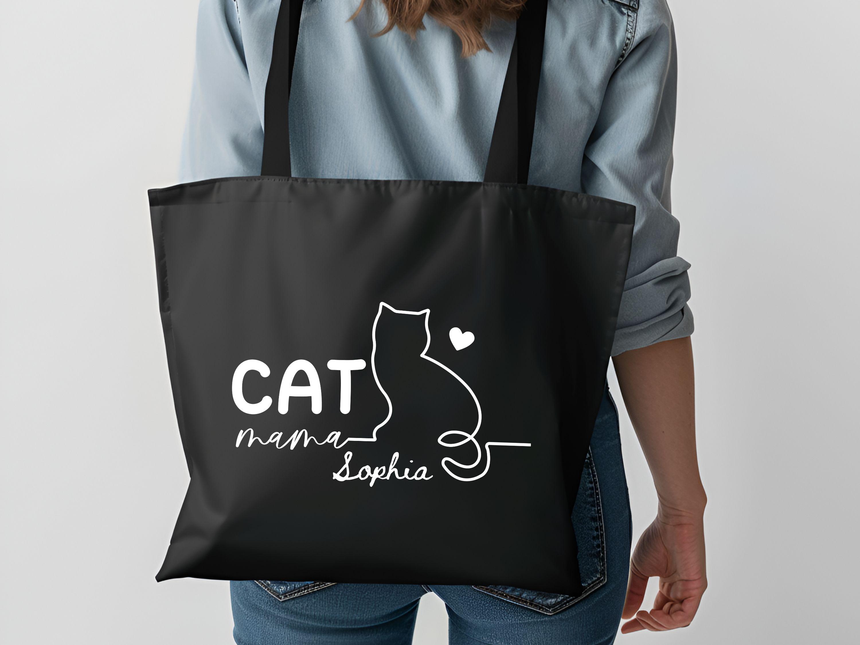 Custom Cat Mom Tote Bag, Kitty Mom Bag, Custom Name Cat Mom Bag