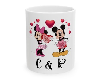 Disneyland Mickey and Minnie Valentine's Day Ceramic Mug, Hearts Love Cup 11oz 15oz, Gift for Disney Fans, Coffee Tea Hot Chocolate Cup,