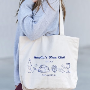 Custom Wine Club Bachelorette Canvas Tote Bag, Bridal Shower Gift, Bachelorette Party Gifts, Winery Bridal Party Bag, Bridesmaid Bag