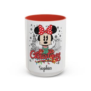 Minnie Mouse Christmas Mug, Christmas Gift, Holiday Gift for Kids, Custom Name Coffee Cup, Festive Decoration, Winter Cheer Mug image 1