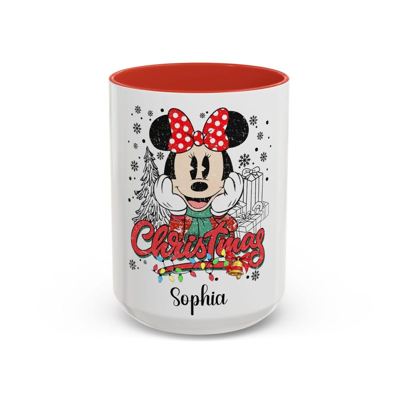 Minnie Mouse Christmas Mug, Christmas Gift, Holiday Gift for Kids, Custom Name Coffee Cup, Festive Decoration, Winter Cheer Mug image 1