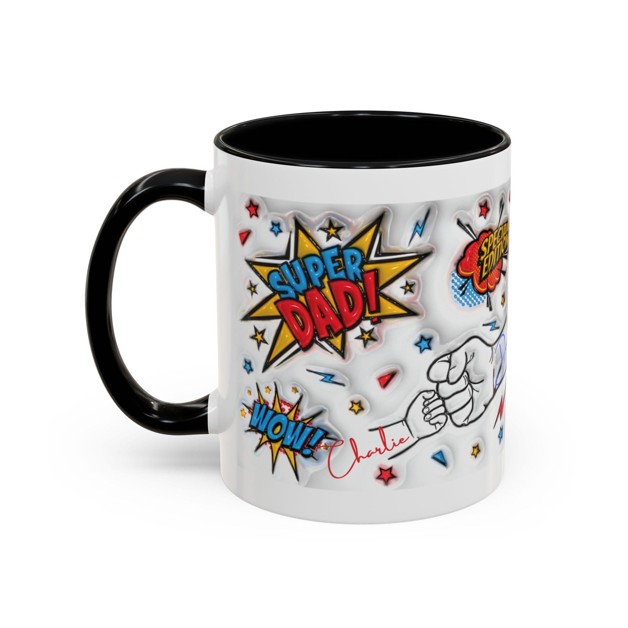 Super Dad Accent Coffee Mug, Personalized Daddy Cup, Perfect Gift for Father's Day, Birthday Gift For Papa, Family Coffee Cup, Superhero Mug