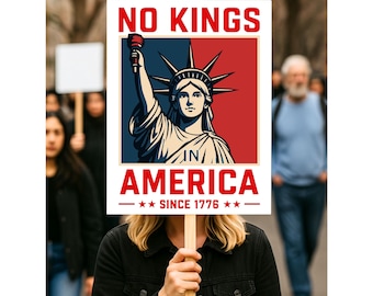 No Kings Protest Poster Sign - Anti-Trump Resistance - - Save Democracy Rally - No Faux King Way-Includes a wooden handle