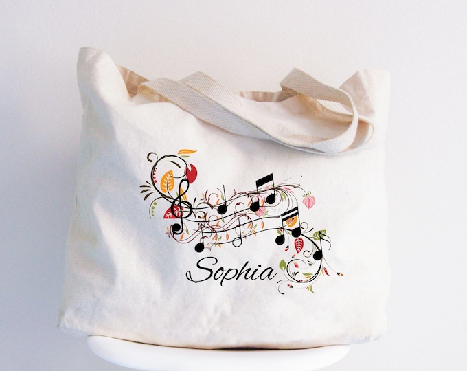 Personalized Music Notes Tote Bag, Gift for Musicians, Music Notes Bag, Music Lover Tote, Music Inspired Bag, Music Floral Bag, Music Tote