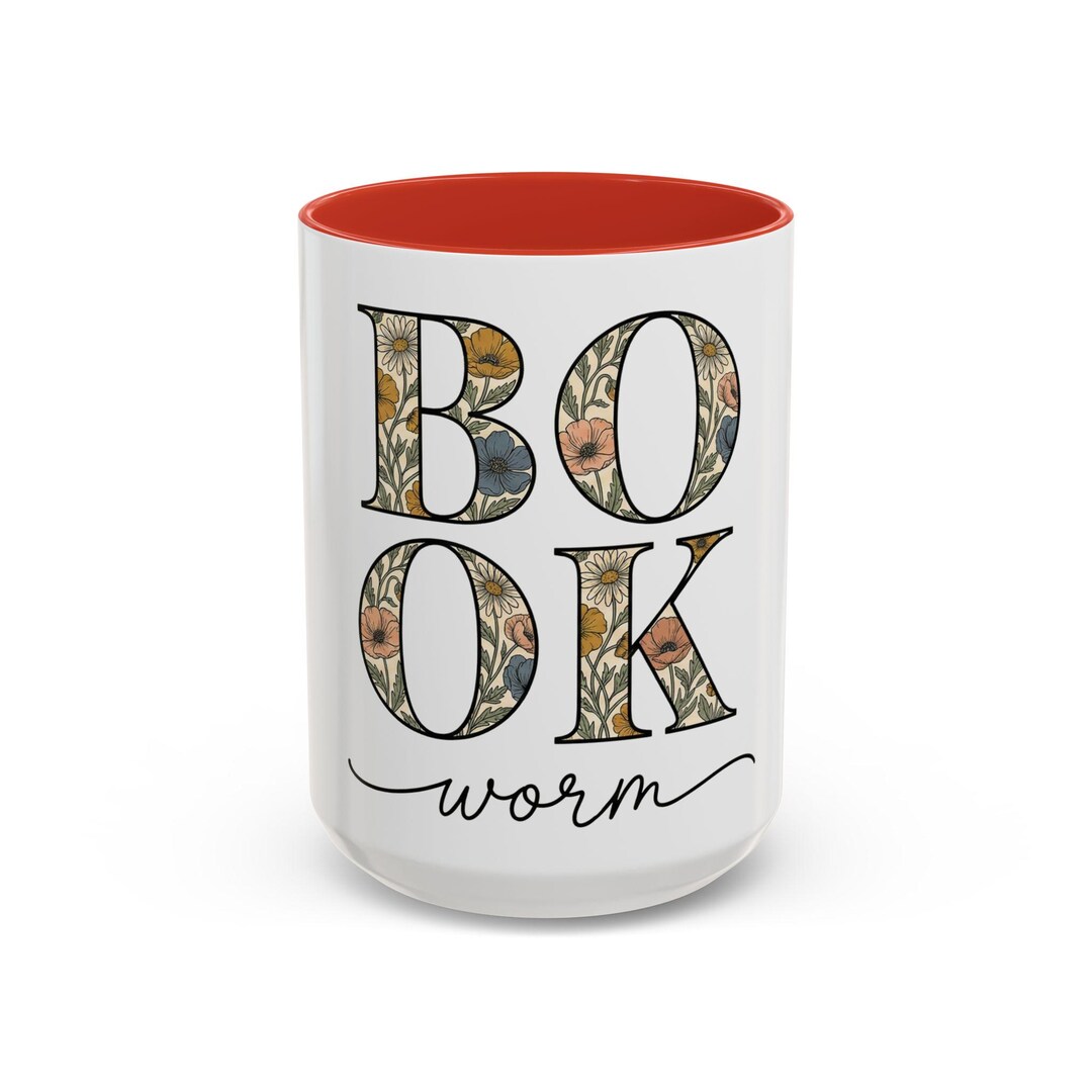 Book Worm Floral Typography Mug | Accent Coffee Mug 11oz/15oz ...
