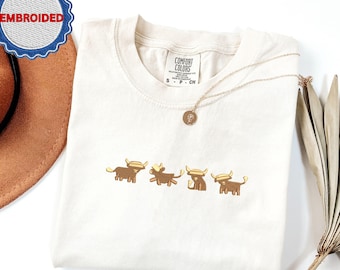 T-shirt brodé vache Highland – T-shirt vache Highland Comfort Colors®, t-shirt western, t-shirt country, t-shirt graphique broderie western