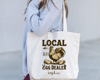 Local Egg Dealer Tote Bag, Chicken Eggs Tote, Local Egg Dealer Tote, Chicken Lady Bag, Chicken Lover Tote,Cute Chicken Bag,Happy Easter Gift