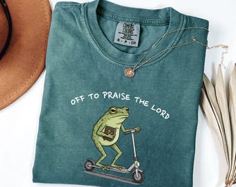 Camiseta cristiana Comfort Colors, camiseta teñida en prenda, divertida camiseta "Rana alabar al Señor", camiseta humorística de estudio bíblico, camiseta de fe en la iglesia de Jesús
