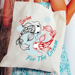Koi Fish Tote Bag, Japanese Koi Tote, Motivational Gift, Zen Bag, Spiritual Gift, Koi Fish Book Bag, Inspirational Bag, Follow Your Dreams