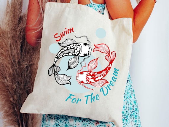 Koi Fish Tote Bag, Japanese Koi Tote, Motivational Gift, Zen Bag, Spiritual Gift, Koi Fish Book Bag, Inspirational Bag, Follow Your Dreams