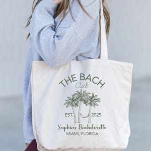 Custom The Bach Club Tote Bag, Beach Bachelorette Gift, Miami Bride Bag, Bridesmaid Beach Tote Bag, Summer Bachelorette Party Favor Bag