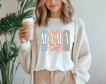 Floral Mama Shirt, Coquette Bow Mama T-Shirt, Floral Mom Tshirt, Spring Mama Shirt, Springtime Mom Tee, Mothers Day Gift, Gifts For New Mom