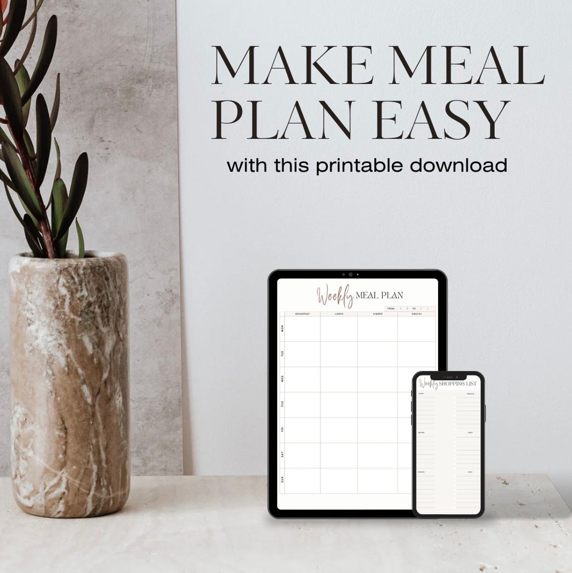 Weekly Meal Plan &amp; Shopping List, Weekly Food Diary, Digital Meal Planner, Printable and ...