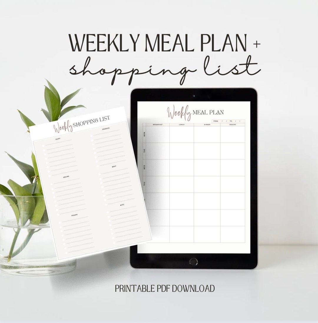 Weekly Meal Plan & Shopping List, Weekly Food Diary, Digital Meal