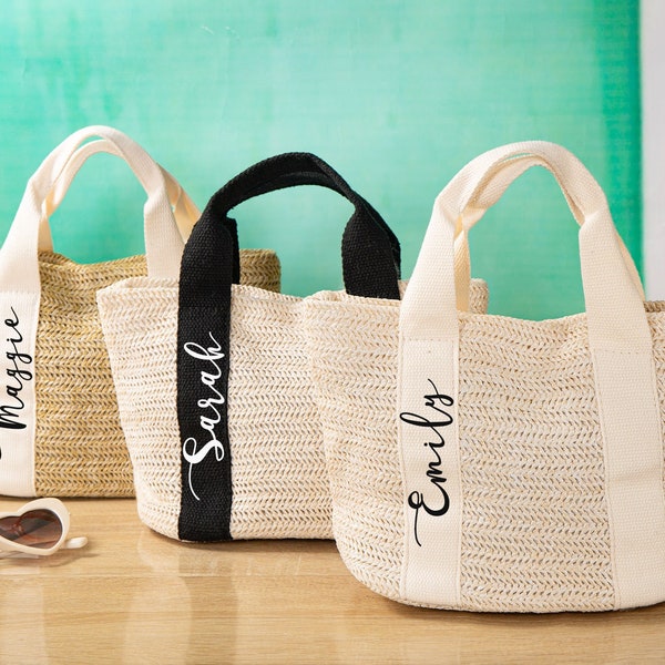 Personalized Bridesmaid Tote Bags, Custom Bridesmaid Straw Bag with Name, Beach Tote Bag, Wedding Tote Bags, Bridal Party Gifts