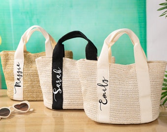 Personalized Bridesmaid Tote Bags, Custom Bridesmaid Straw Bag with Name, Beach Tote Bag, Wedding Tote Bags, Bridal Party Gifts