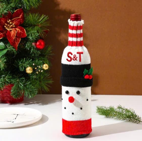 Set of 3 Christmas Wine Bottle Covers - Santa, Snowman, Reindeer - Personalized Name Christmas Wine Bottle Cover - Xmas Gift, Gift for him