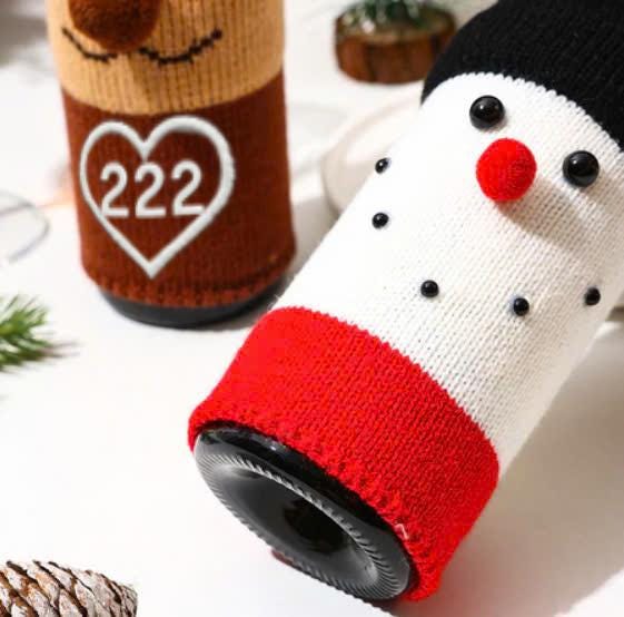 Set of 3 Christmas Wine Bottle Covers - Santa, Snowman, Reindeer - Personalized Name Christmas Wine Bottle Cover - Xmas Gift, Gift for him
