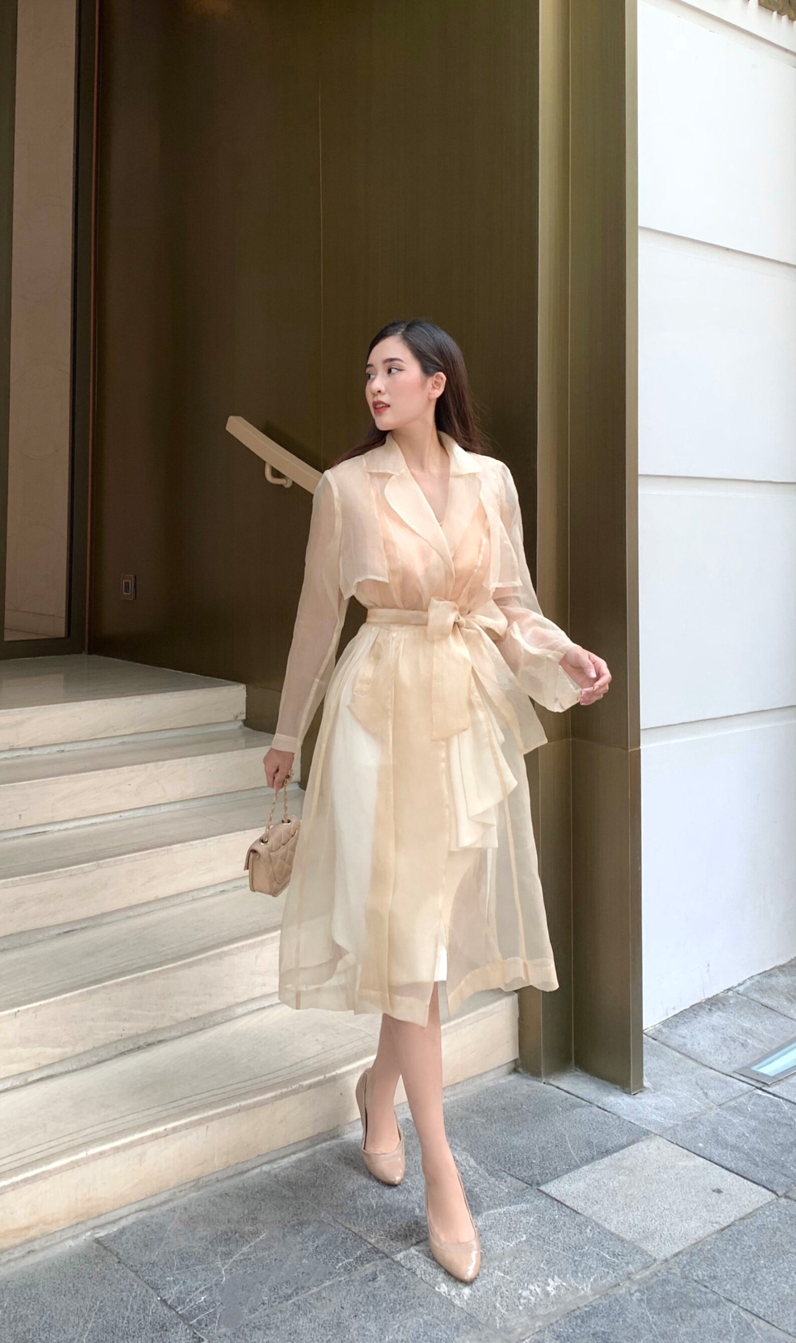 Beige Organza Trench coat