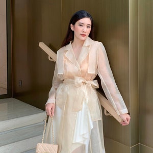 Elegant Silk Organza Trench Coat: Lightweight Summer Luxury