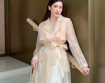 Elegant Silk Organza Trench Coat: Lightweight Summer Luxury