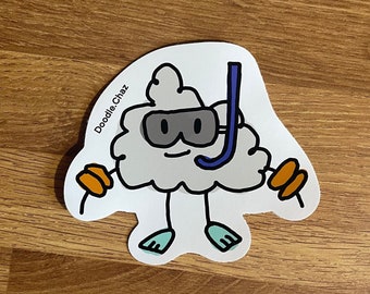 Swimming cloud sticker hand drawn