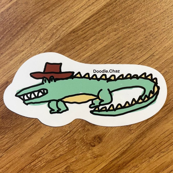 Cowboy crocodile sticker hand drawn