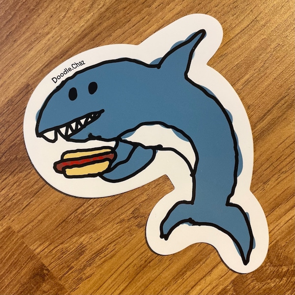 Shark with a hotdog sticker hand drawn