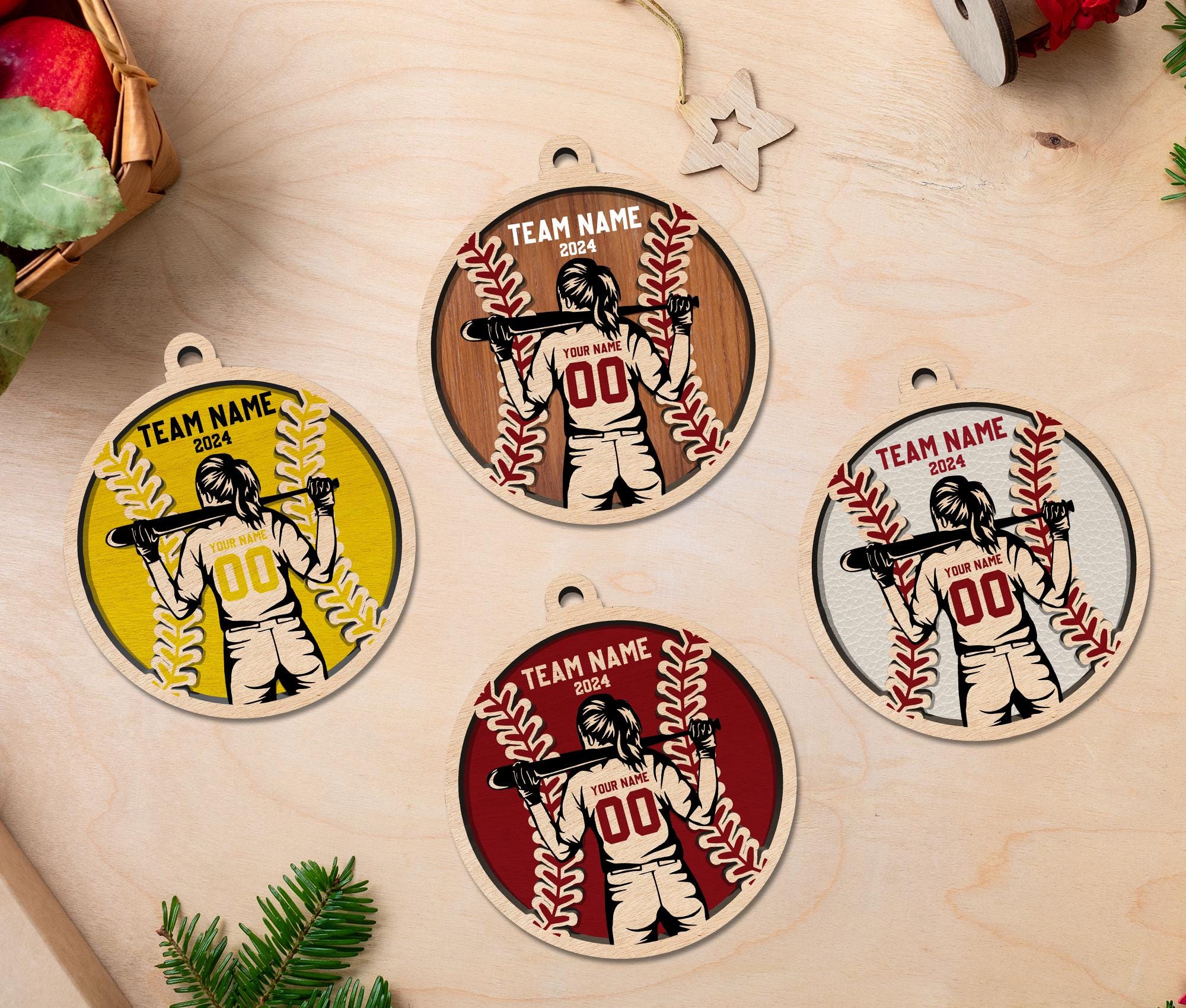 Personalized Baseball Layered Wood Ornament 2024, Custom Softball Girl Christmas Ornament, Baseball Girl Christmas Home Decor, Softball Gift