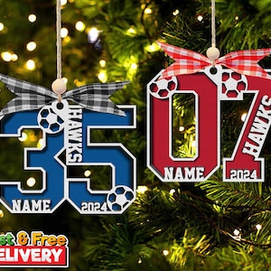 Soccer Christmas Home Decor, Soccer Ornaments, Personalized Soccer Number Christmas Ornament 2025, Custom Soccer Number Christmas Ornament
