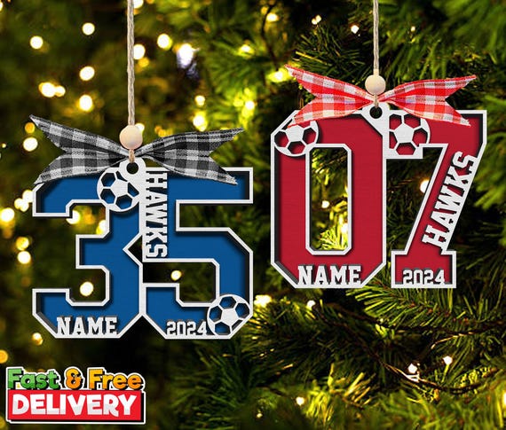 Soccer Christmas Home Decor, Soccer Ornaments, Personalized Soccer Number Christmas Ornament 2025, Custom Soccer Number Christmas Ornament