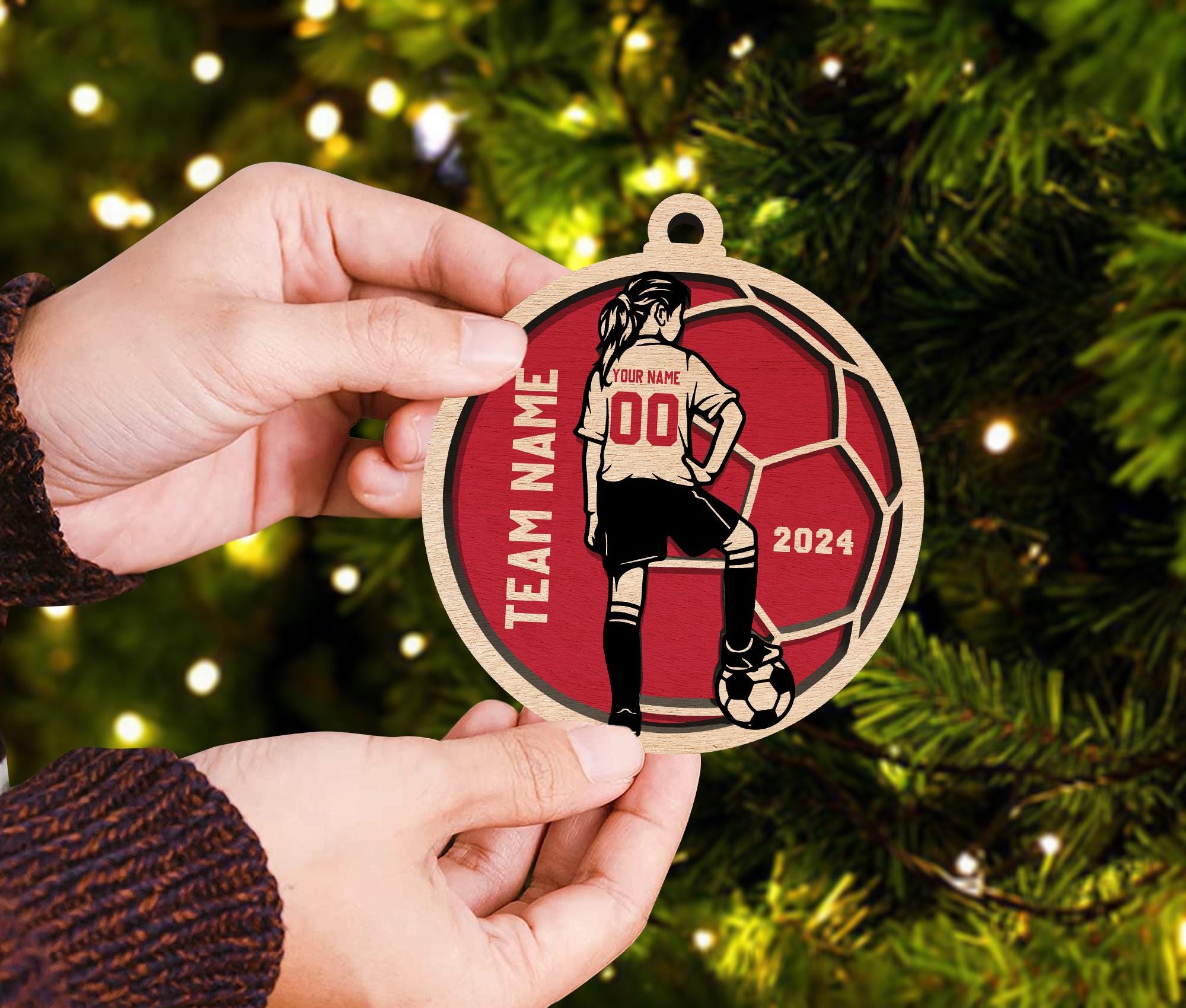 Custom Soccer Girl Christmas Tree Ornament, Personalized Soccer Layered Wood Ornament 2024, Soccer Christmas Gift, Gift for Soccer Lover