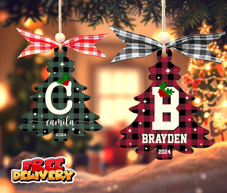 Custom Initial Family Ornament, Family Name Christmas Tree Ornament