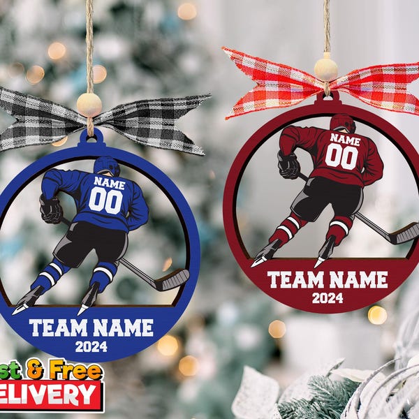 Custom Ornament Hockey, Personalized Name And Number Hockey Player, Xmas 2024 Ornament Decoration, Hockey Ornament, Gift For Hockey Lovers
