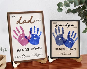 Best Dad Ever Handprint Art DIY, Customize Father's Day Handprint Sign, Celebrate Dad with Handprints and Custom Message, Handprint Keepsake