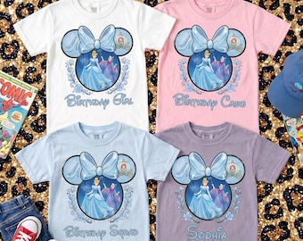 Custom Coquette Cinderella Shirt, Retro Bow Disney Cartoon Shirt, Disney Family Matching Tee, Disney Birthday Tee, Disney Birthday Gift 2026