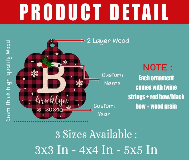 Custom Initial Ornament, Personalized Ornament Name, Family Christmas