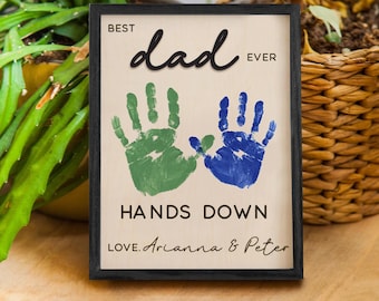 Celebrate Dad with Handprints and Custom Message, Best Dad Ever Handprint Art DIY, Customize Father's Day Handprint Sign, Handprint Keepsake