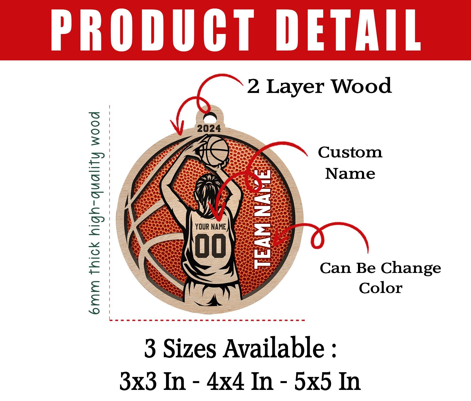 Personalized Basketball Layered Wood Ornament 2024, Custom Basketball Girl Christmas Ornament, Basketball Christmas Ornaments Home Decor