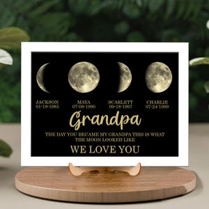 Personalized Moon Phase Print Father&#39;s Day Gift Frame, Custom Moon Phase Frame, Gifts for Dad Grandpa, The Day You Were Born Gift