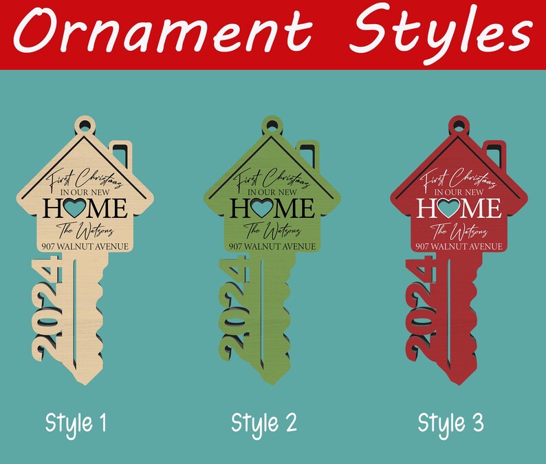 First Christmas in Our New Home, Custom Last Name Key Ornament, Couples