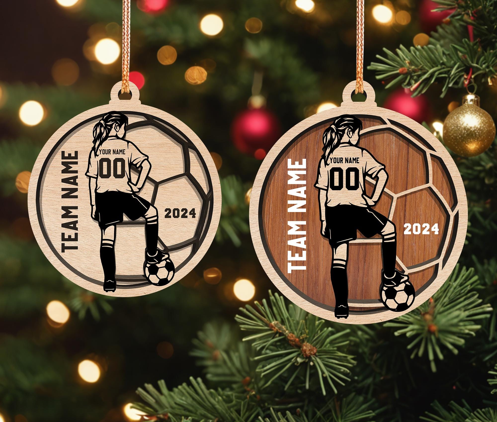 Custom Soccer Girl Christmas Tree Ornament, Personalized Soccer Layered Wood Ornament 2024, Soccer Christmas Gift, Gift for Soccer Lover