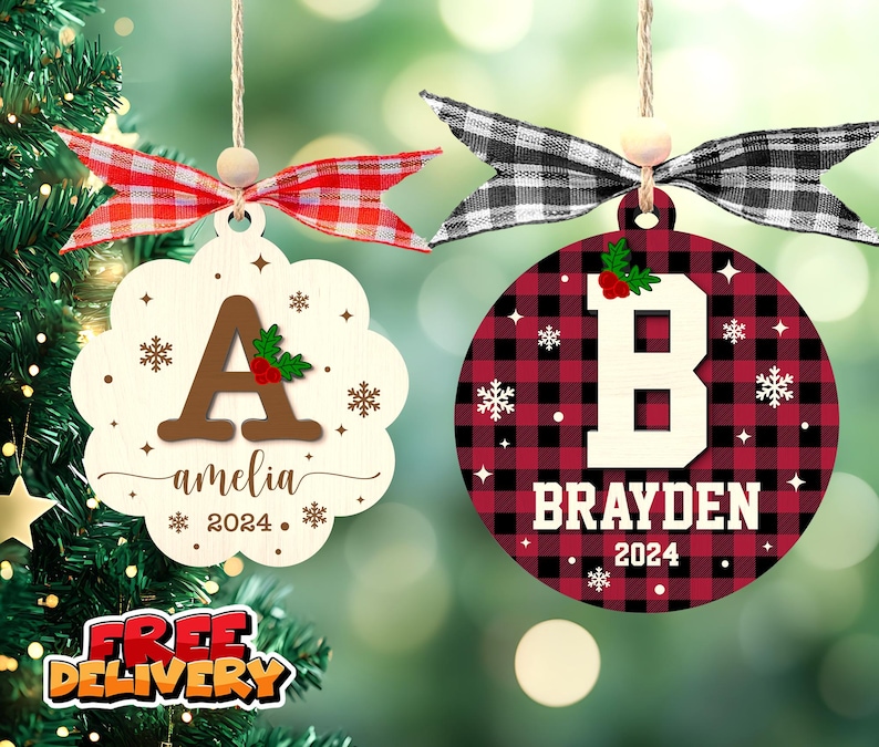 Custom Initial Ornament, Personalized Ornament Name, Family Christmas