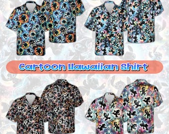 Cartoon Hawaiian Shirt, Colorful Aloha Summer Shirt, Casual Summer Outfit, Hawaiian Shirt, Cartoon Aloha Shirt, Cartoon Shirt, Summer Shirt