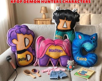 Personalized KPop Demon Hunters Letter Pillow, Custom Name Huntrix Pillow, Kids KPop Cartoon Pillow Gift for Boy or Girl, Baby Shower Decor