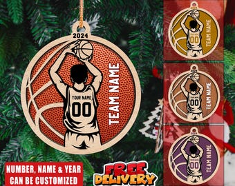 Custom Basketball Player Christmas Ornament, Personalized Basketball Layered Wood Ornament 2025, Basketball Christmas Ornaments Home Decor