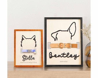 Personalized Pet Collar Holder Sign, Custom Dog Ear Frame, Loss of Dog, Pet Loss Gift, Dog Cat Collar Holder, Memorial Pet Sign PC10