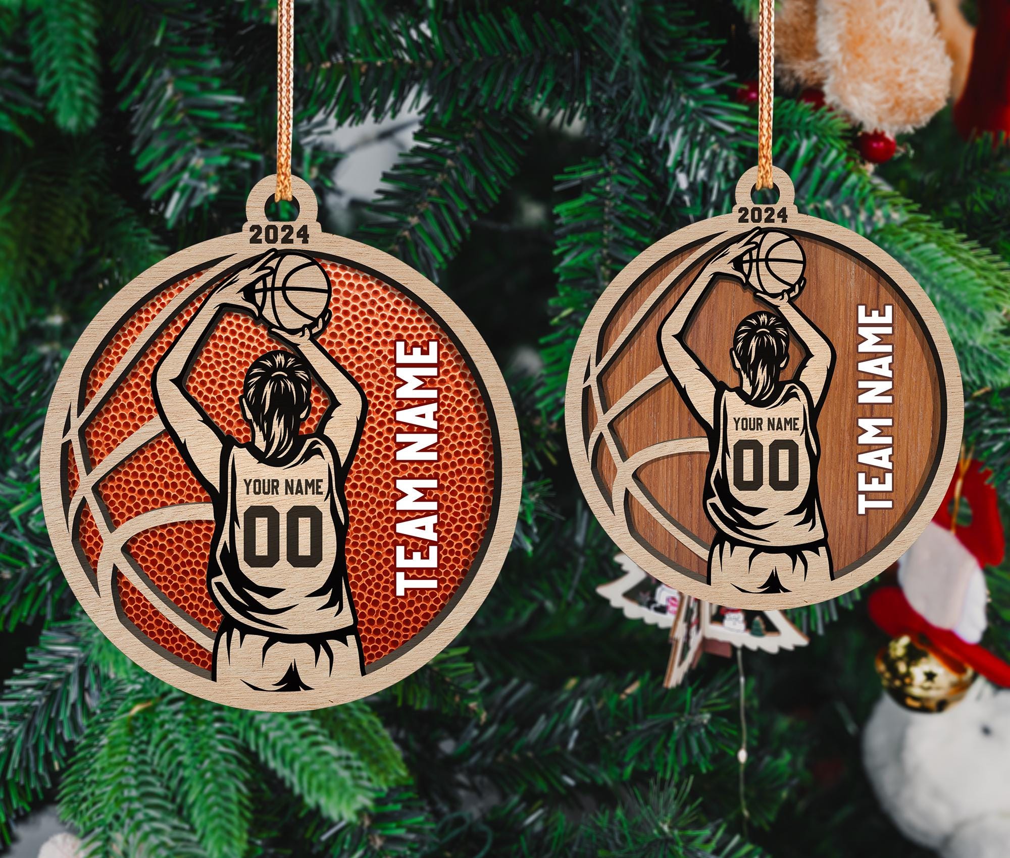 Personalized Basketball Layered Wood Ornament 2024, Custom Basketball Girl Christmas Ornament, Basketball Christmas Ornaments Home Decor