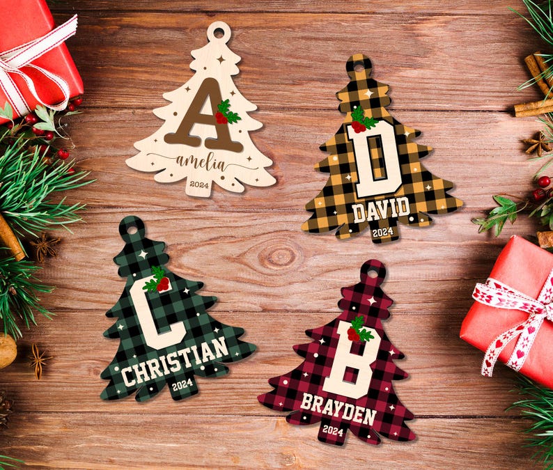 Custom Initial Family Ornament, Family Name Christmas Tree Ornament